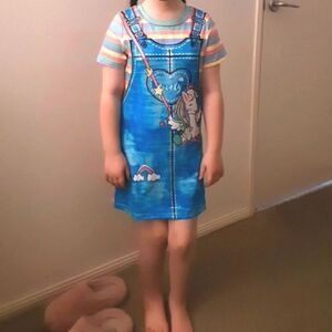 Girl's rainbow Unicorn striped dress